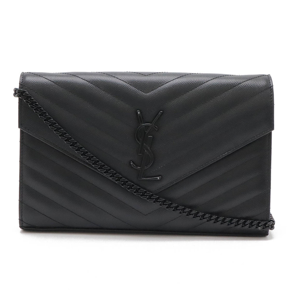 SAINT LAURENT PARIS YSL Cassandra Chain Wallet Leather Black